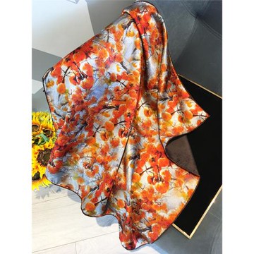 【柿柿如意】香云紗掛穗中方巾中國風優雅氣質高檔送禮真絲絲巾女