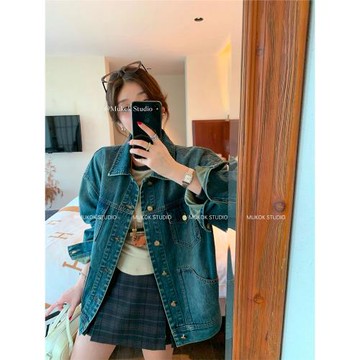 MUKOK復古秋季休閑寬松牛仔外套