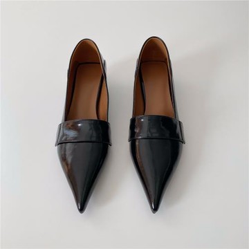 大瓶 小氣質～！杏色尖頭淺口真皮中跟細跟3cm法式貓跟小跟單鞋女