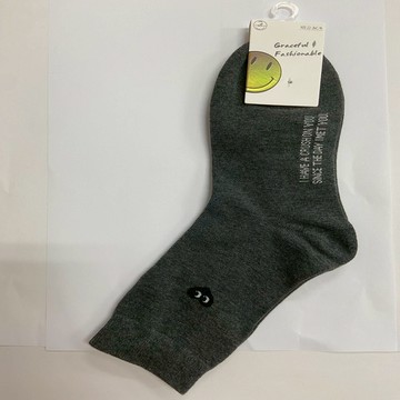 愛心眼睛中筒少女襪-灰M22-26CM