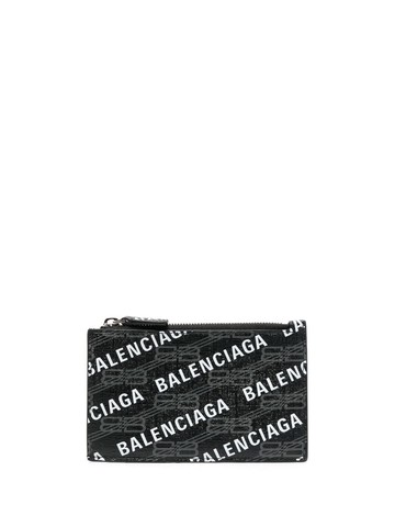 Balenciaga - logo-print card holder - women - Calf Leather - One Size - Black