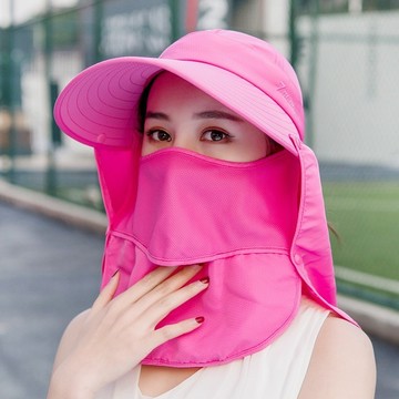 🌞防晒帽女春秋遮臉面罩防紫外線太陽帽騎行遮陽帽子摺疊幹活男夏季優質