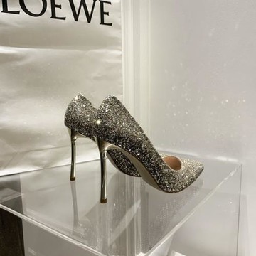 2025年新款銀色水晶法式少女高跟鞋女細跟尖頭性感氣質亮片婚鞋女