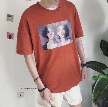 FINDSENSE MD 日系 時尚潮 男 休閒寬鬆 歐美男女情侶頭像印花 短袖T恤 圖案T 特色短T