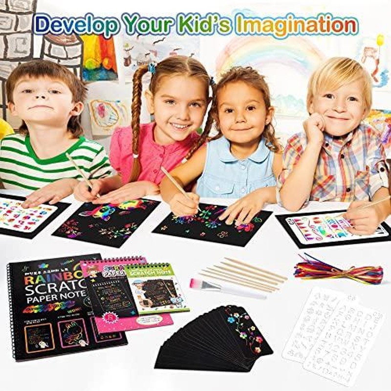 Mocoosy 3 Pack Rainbow Scratch Art Note Books - Magic Scratch