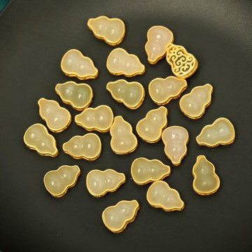 古法銀S925純銀鍍金鑲嵌天然和田玉葫蘆隔珠配件diy手鏈手串配珠