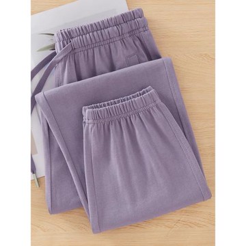(免運)紫色夏季運動褲女薄款全棉寬松衛褲九分燈籠褲垂感束腳高腰休閑褲