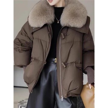 2024年冬季新款羽絨棉服女短款寬松顯瘦小個子大毛領加厚保暖外套