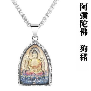 MoonDy 彩繪佛牌項鍊 男生項鍊 飾品 十二生肖佛牌 851 護身佛牌 禮物 鈦鋼項鍊