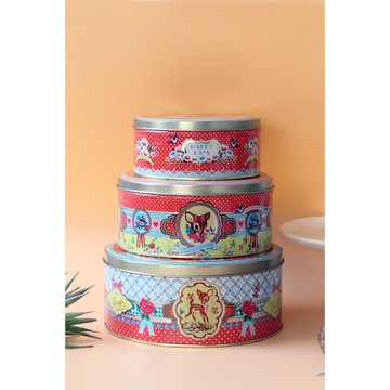 英國Fiona Hewitt設計英倫復古插畫風繽紛花小鹿收納鐵盒/盒中盒(大中小三件入)-絕版品