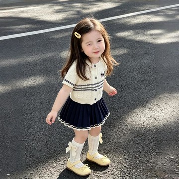 mori🎀mori韓系童裝女夏季套裝女孩可愛夏季針織短袖百褶裙兩件套