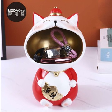 春節開運◉紅白大嘴招財猫擺飾-糖果收納聚寶盆
