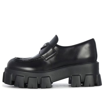 (WMNS) PRADA Brushed Leather Monolith Loafers 'Black'