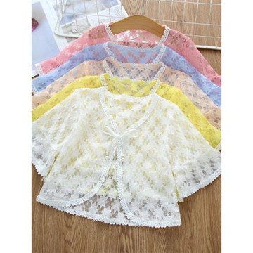 女寶寶空調衫防曬衣開衫夏季薄女童蕾絲披肩短袖小坎肩洋氣小外套