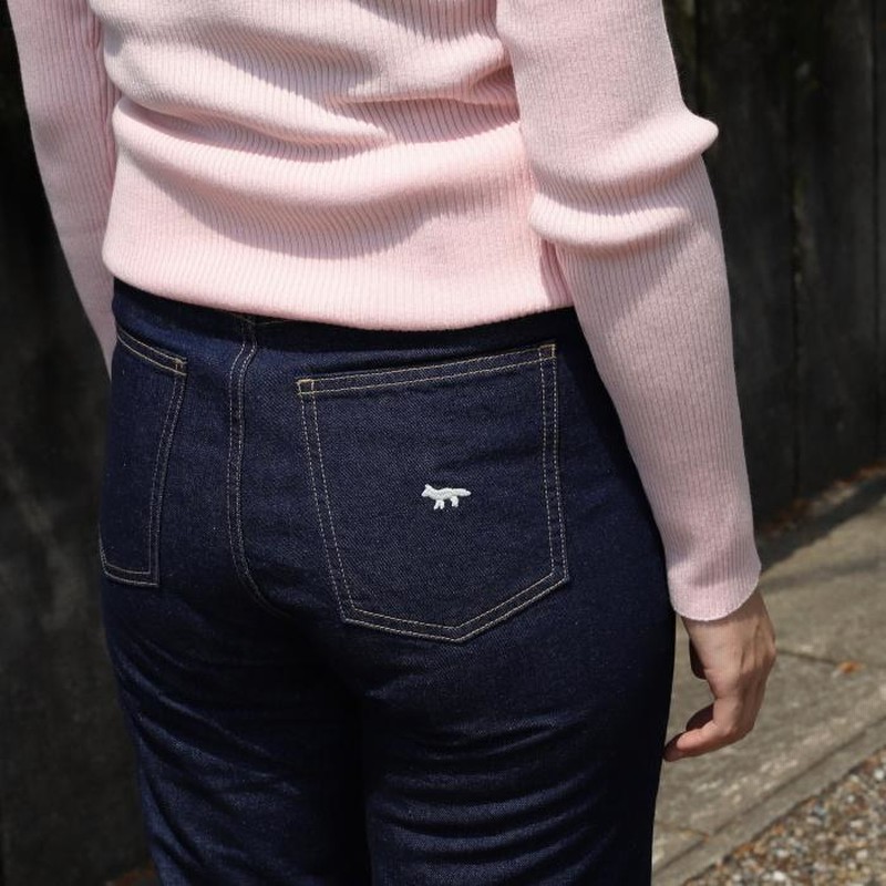 メゾンキツネ レディース デニム MAISON KITSUNE ロゴ刺繍 ハイ