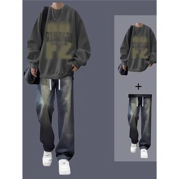 美式潮牌加絨衛衣男生套裝春秋季青少年酷帥穿搭高街男裝一套搭配