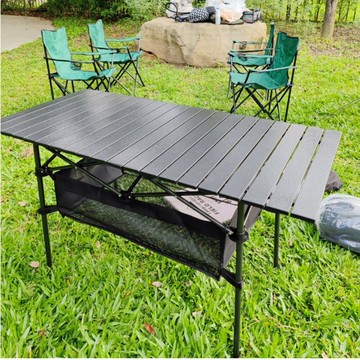 美麗大街 黑色鋁合金蛋捲桌 含桌下網櫃【110081249】