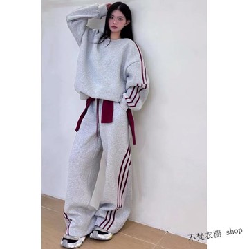 【秋冬炸街時尚】韓系套裝女 高級感穿搭 小香風 秋冬女裝 氣質女裝 美式Oversize休閒運動服套裝 秋冬季加絨 休閒