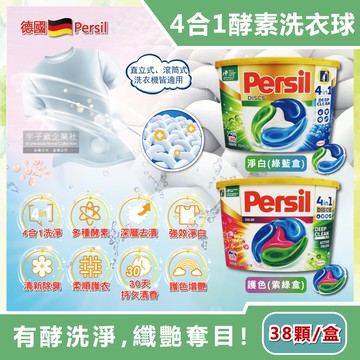 【德國Persil】新一代4合1全效酵素去污亮白除臭護衣洗衣膠囊-護色(紫綠盒)38顆(直立,滾筒洗衣機皆適用)