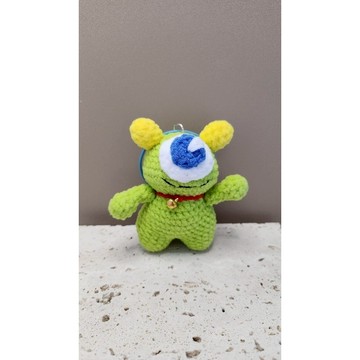 ☆星空燦爛水晶☆綠色可愛手工毛線編織獨眼小可愛鑰匙圈