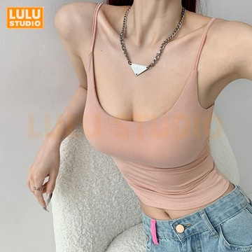 LULU【外擴吊帶】自帶胸墊 版型很頂  背心女外穿背心  夏季內搭 吊帶 修身短款打底上衣 背心女 休閑上衣 SY2