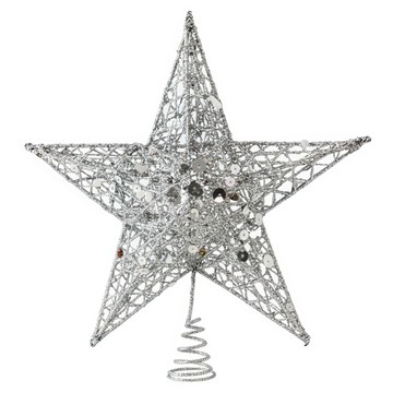 亮片彈簧樹頂星 25cm 銀色  1個
