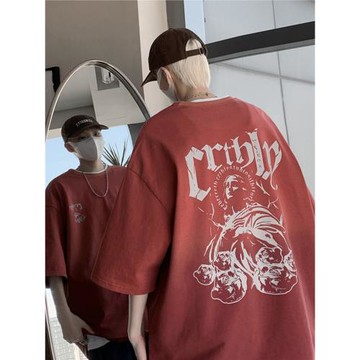 oversize短袖男夏季潮流寬松純棉t恤美式復古水洗做舊重磅體恤衫