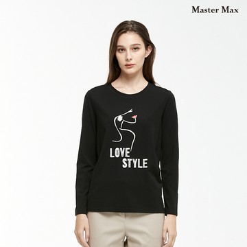 彈性佳線條女人圖圓領上衣(8224008)