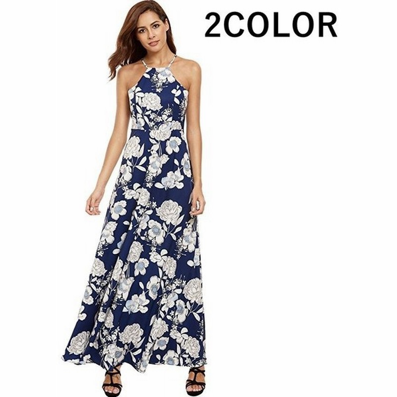 マキシワンピース ホルターネックワンピース 花柄ワンピース ドレス レディース 春夏 ノースリーブ フラワープリント 春夏 マキシ丈 ロング丈 大人可 通販 Lineポイント最大0 5 Get Lineショッピング