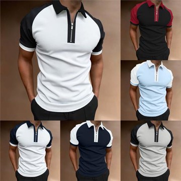 Colored casual lapel short sleeved men  拼色休閑翻領短袖男士
