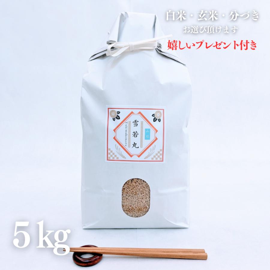 新米 お米 5kg 山形県産 雪若丸 玄米 5kg×1袋 令和5年産 精米無料 白米 5分付き 7分づき 熨斗無料 グルメ ギフト 紙袋 嬉しいプレゼント付き 送料無料