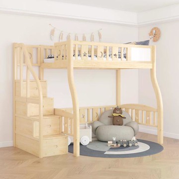 【HABABY 環安家居】無毒家具製造商 兒童S腿高架床 上漆階梯款-加大單人尺寸+7.5公分乳膠(兒童床、上下舖、床架)加大單人床架+7.5公分乳膠