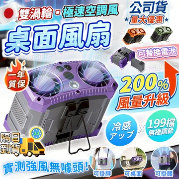 隔日到貨&日本進口❄️雙渦輪桌面風扇 桌上型電風扇 渦輪風扇 風扇 露營風扇 腰掛風扇 製冷風扇 隨身空調 199檔調節