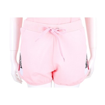MOSCHINO 字母織帶拼接粉色彈性棉抽繩運動短褲