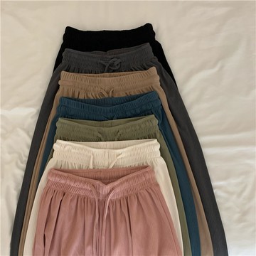 韓版冰絲休閒高腰直筒寬褲【P180】