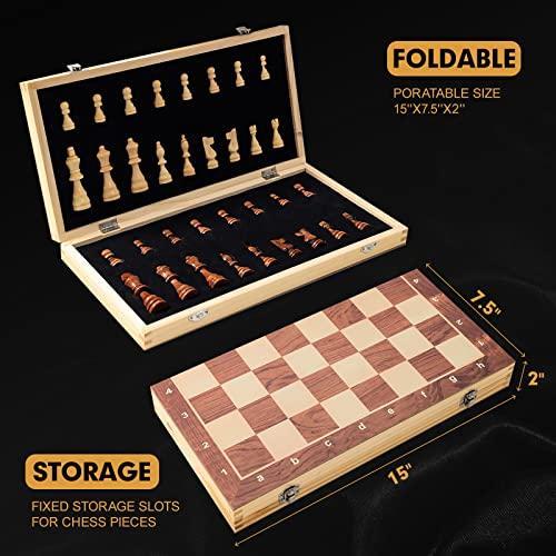 チェス チェスト |38cm Wooden Chess Set with Felted Game Board Interior for Storage