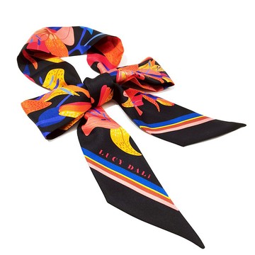 100%桑蠶絲真絲窄領巾/絲巾/飄帶/包柄帶/髮帶::黑夜百合