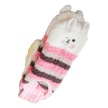 Bebehome 兒童款珊瑚絨保暖地板襪  粉咖小兔 粉色 + 咖色 + 白色  23 ~ 25cm