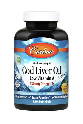 Carlson Cod Liver Oil Gems Low Vitamin A Lemon 230 mg - 150 Softgels