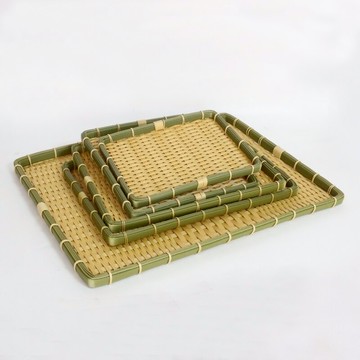 家用仿竹(PP塑料)編簸箕篩子竹筐子竹籃農家樂方形簸箕裝飾繪畫