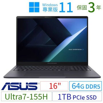 ASUS華碩 ExpertBook B3 B3608 商用筆記型 16吋/Ultra7-155H/64G/1TB SSD/Win11 Pro/三年保固