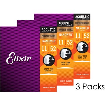 elixir nanoweb 16027 (11-52) 薄膜 磷青銅 木吉他弦3包優惠組/免運