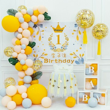 裝飾氣球 男孩女孩寶寶1一周歲生日布置裝飾場景網紅氣球百天宴背景墻海報2【MJ10582】