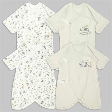 akachan honpo - 長袖新生兒內衣4件組-晚安史努比-灰色 (50~60cm)