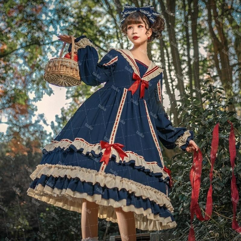 長袖ワンピース ロリータ服 ドレス フリルロリータ風ワンピ