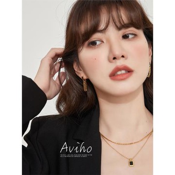 aviho 極簡ins黑金鏈條時尚耳環小眾設計感冷淡風后掛耳飾女復古