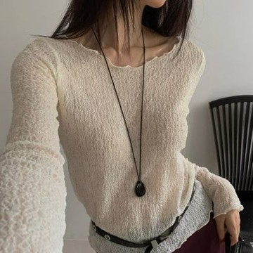 正韓女上衣 木耳邊長袖針織衫ROS1116-創翊韓都