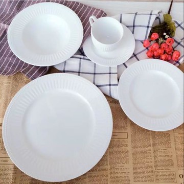 Miss美瓷  出口 美式 簡約 純白浮雕 西餐具陶瓷牛排盤平盤咖啡杯