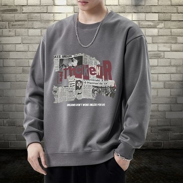 免運M-8XL 秋冬加絨 韓係穿搭 寬鬆印花 大學T 圓領衛衣 減齡長袖衛衣男 黑色大學 中大尺碼oversize