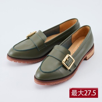 【大尺碼女鞋】側邊方釦樂福鞋(知性通勤/最大27.5)-橄欖綠